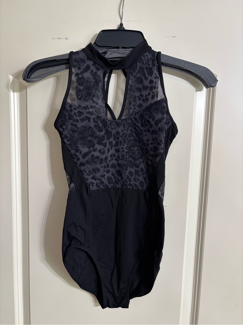 Bloch Black Dance Leotard with Keyhole Animal Mesh - Small
